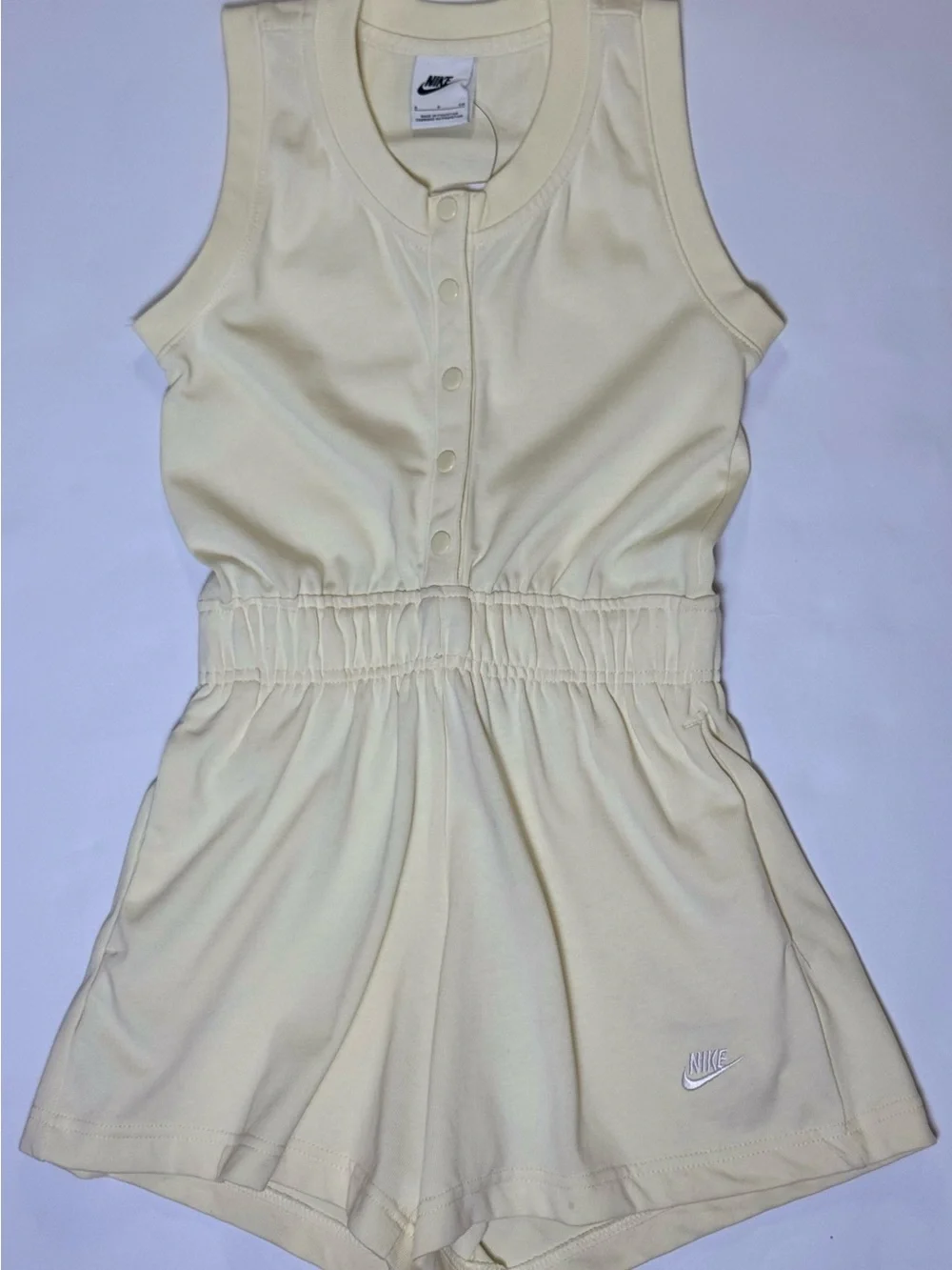Nike Cream Sleeveless Girls' Button-Front Romper in Coconut Milk White Small NWT